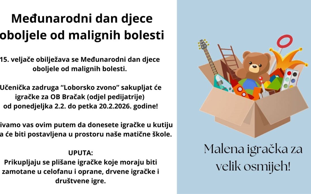Poziv na sakupljanje igračaka povodom Međunarodnog dana djece oboljele od malignih bolesti