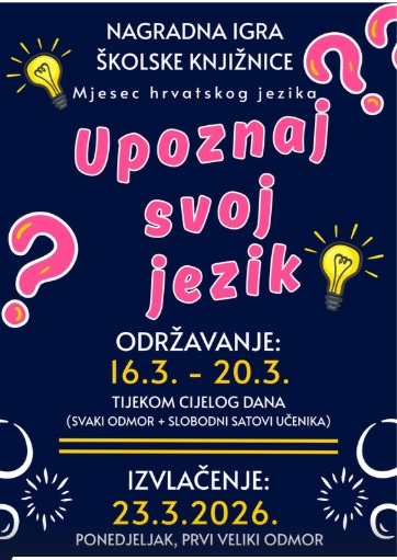 Nagradna igra UPOZNAJ SVOJ JEZIK! povodom Mjeseca hrvatskog jezika