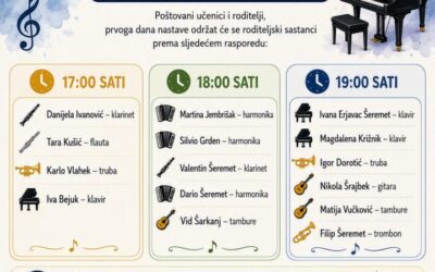 Obavijest o početku nastave u Glazbenom odjelu OŠ Franje Horvata Kiša